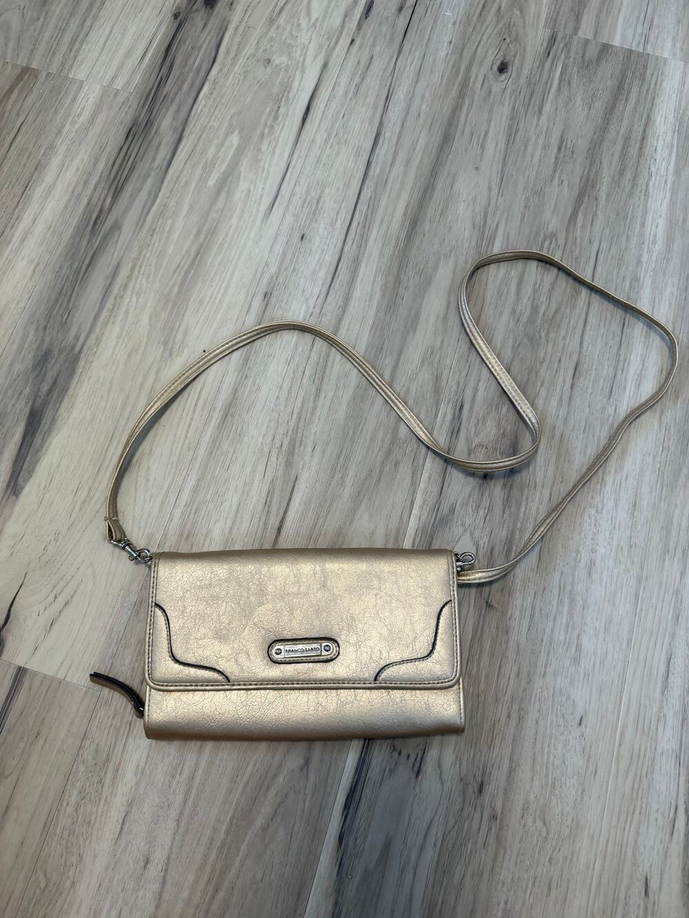 Franco Sarto Gold Metallic Crossbody Clutch Wallet Handbag Evening Bag Purse